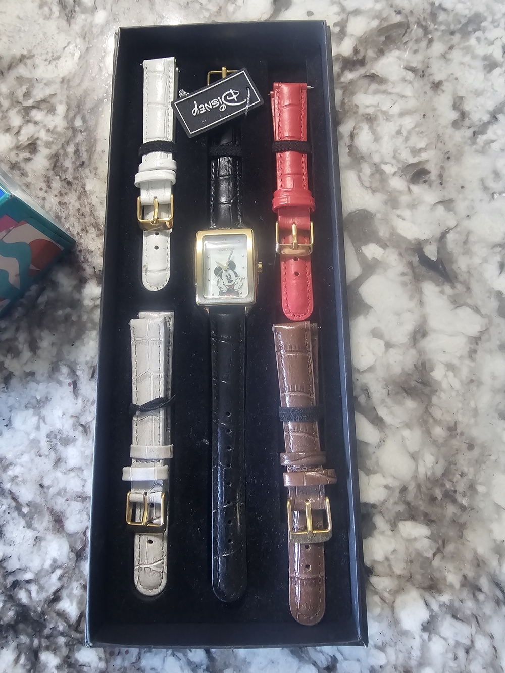 Disney Mickey Mouse Watch Set with Black, Red, White & Brown Straps. Brand NEW!